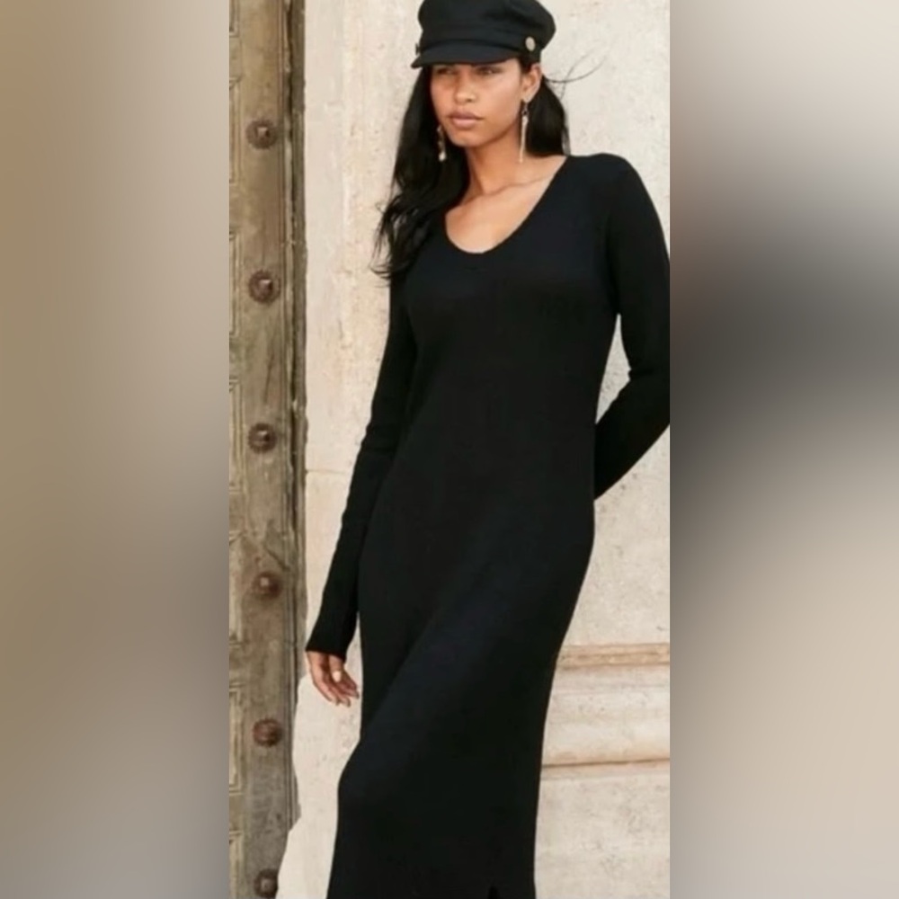PERUVIAN CONNECTION Long Sleeve Scoop Neck Maxi T-Shirt Dress Cotton/Modal Med